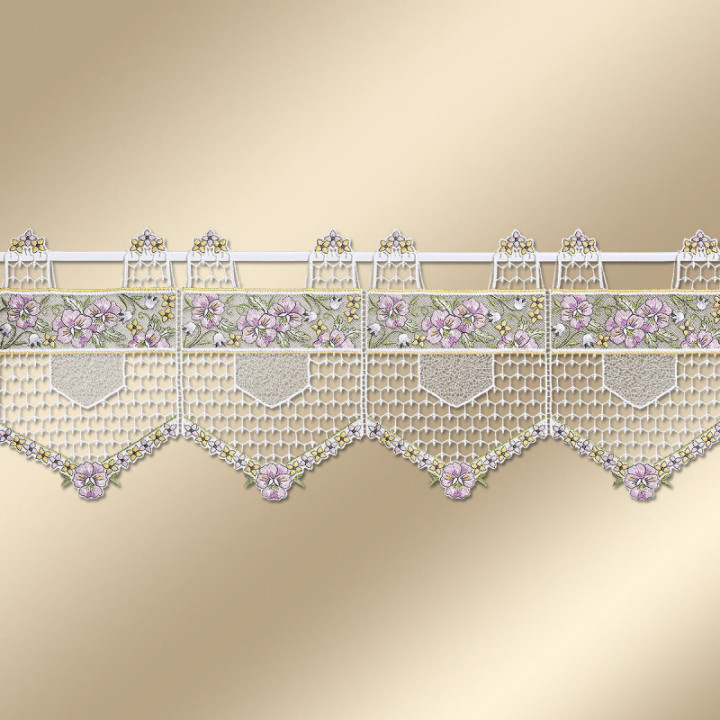 Spitzengardine Valessa Stiefmütterchen Plauener Spitze in flieder 27 cm hoch