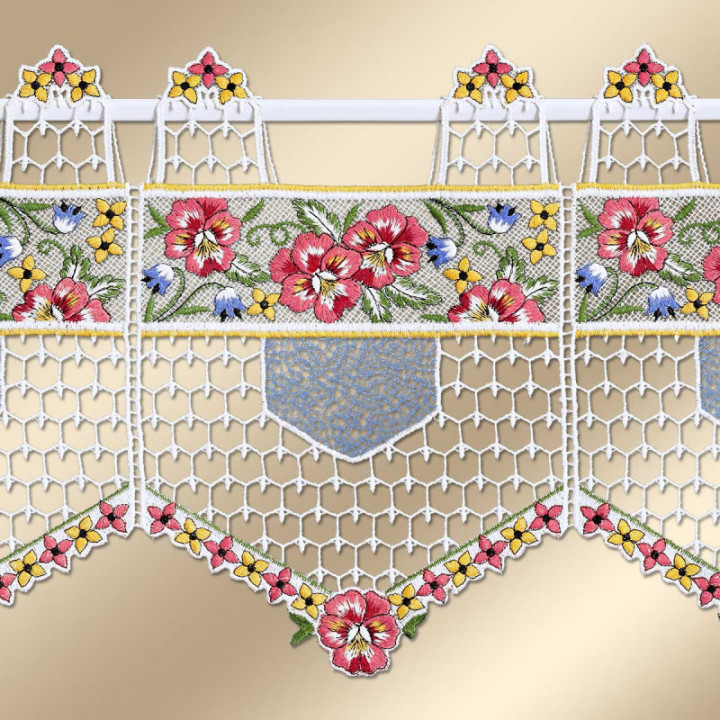 Spitzengardine Valessa Stiefmütterchen Plauener Spitze in rot 27 cm hoch