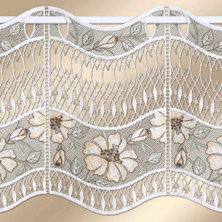 Feenhaus-Scheibengardine Hibiskus aus Echter Plauener Spitze