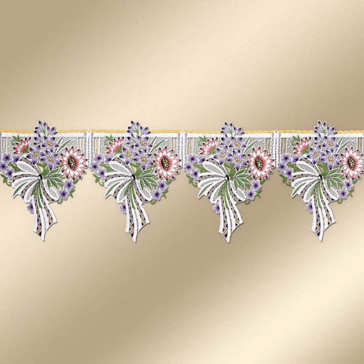 Feenhaus-Scheibengardine Sommertraum in lila Plauener Spitze