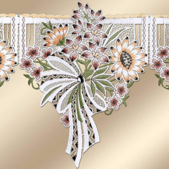 Feenhaus-Scheibengardine Sommertraum in pastell Plauener Spitze