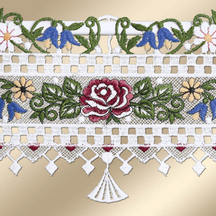 Feenhaus-Spitzengardine Rose Annemarie Plauener Spitze in bunt