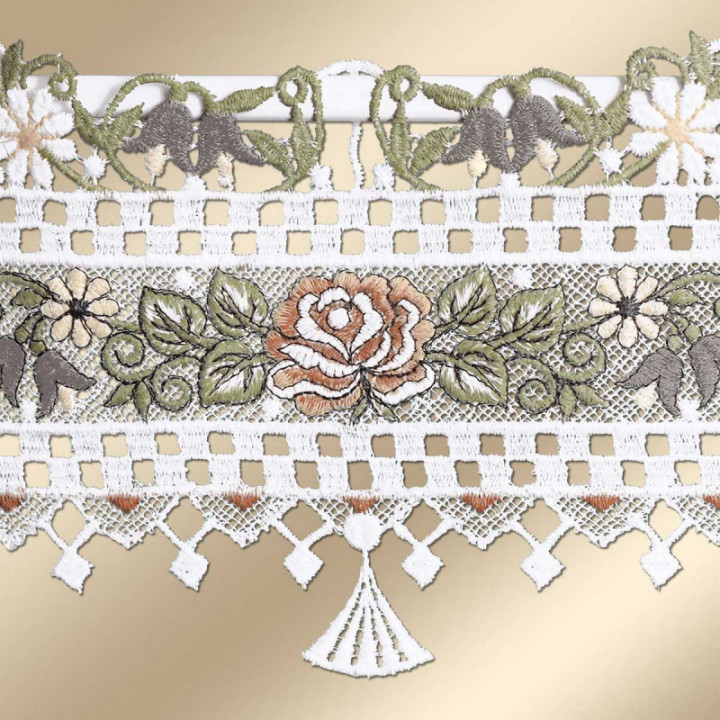 Feenhaus-Spitzengardine Rose Annemarie Plauener Spitze antik-farben