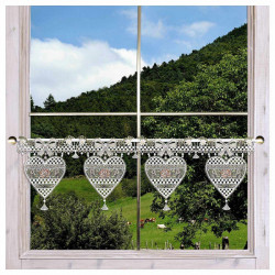 Feenhaus-Scheibengardine Herz Annemarie Plauener Spitze antik-farben