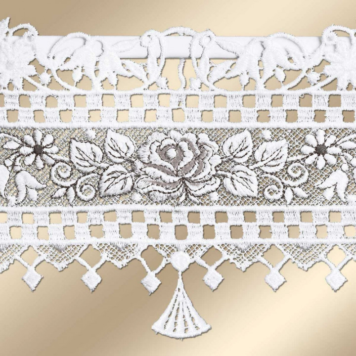 Feenhausgardine Rose Annemarie Plauener Spitze weiß-braun