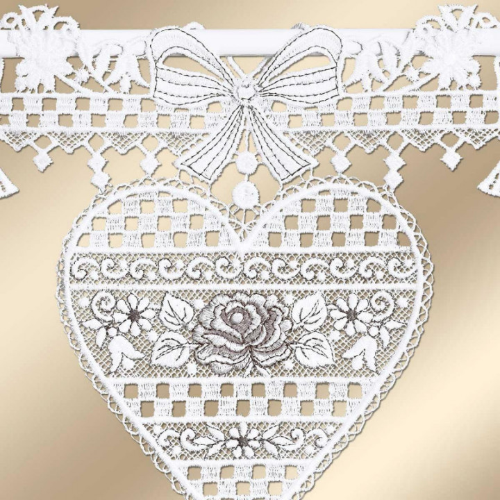 Feenhaus-Spitzengardine Herz Annemarie Plauener Spitze weiß-braun