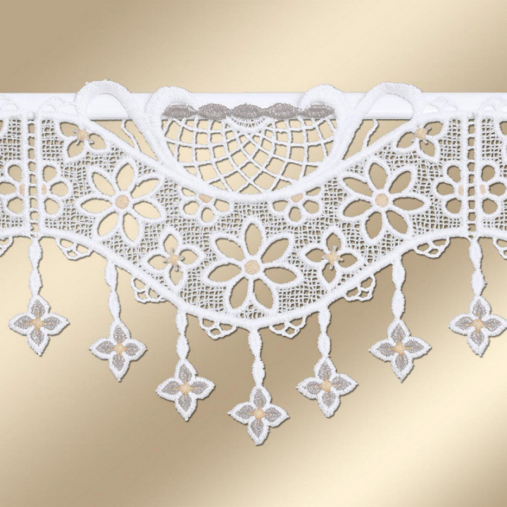 Feenhaus-Scheibengardine Alessia Plauener Spitze mit Blumen 13 cm hoch