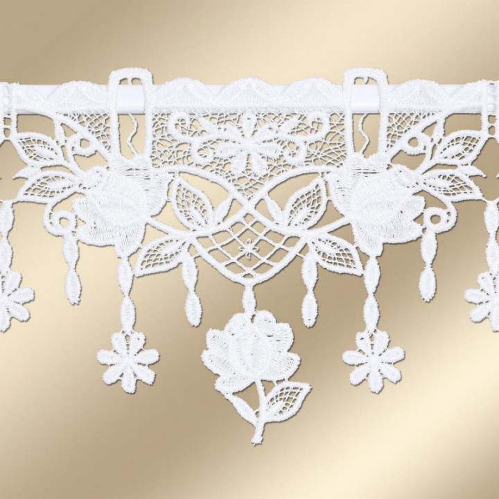 Feenhaus-Scheibengardine Taja Rose Plauener Spitze 13 cm hoch