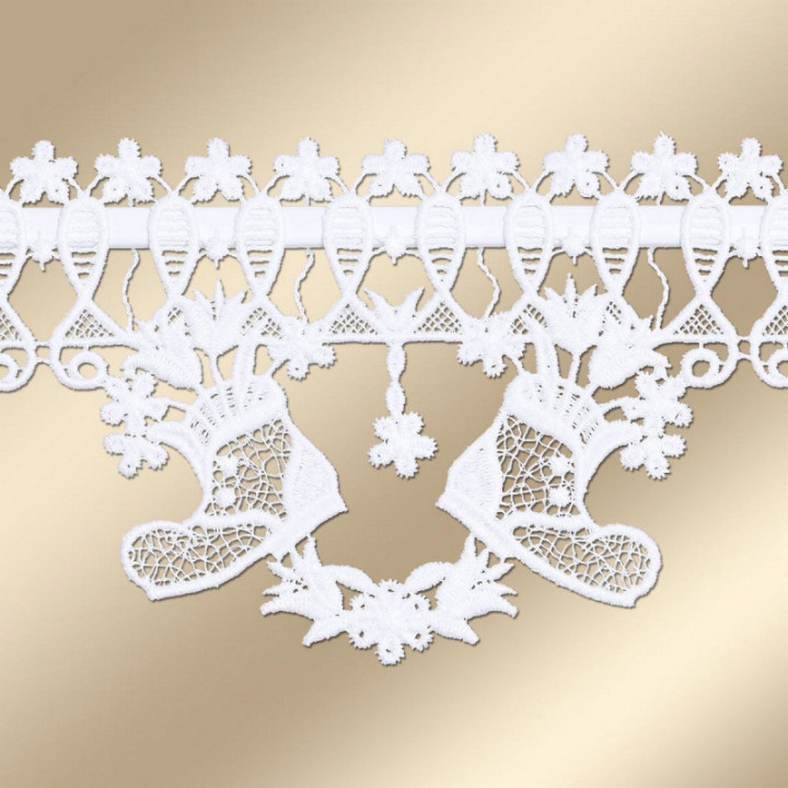 Feenhaus-Scheibengardine Blumenschuh Plauener Spitze 12 cm hoch