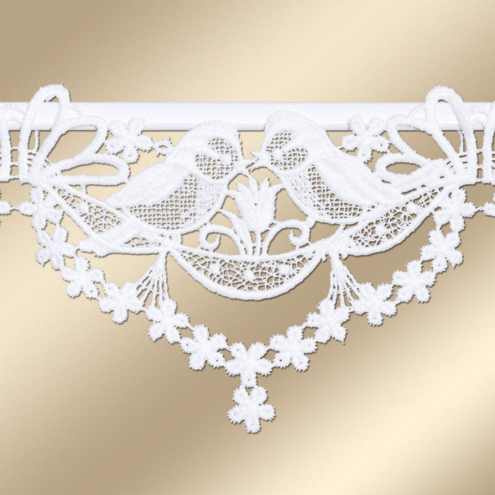 Feenhaus-Spitzengardine Vogelhochzeit Plauener Spitze 12 cm hoch