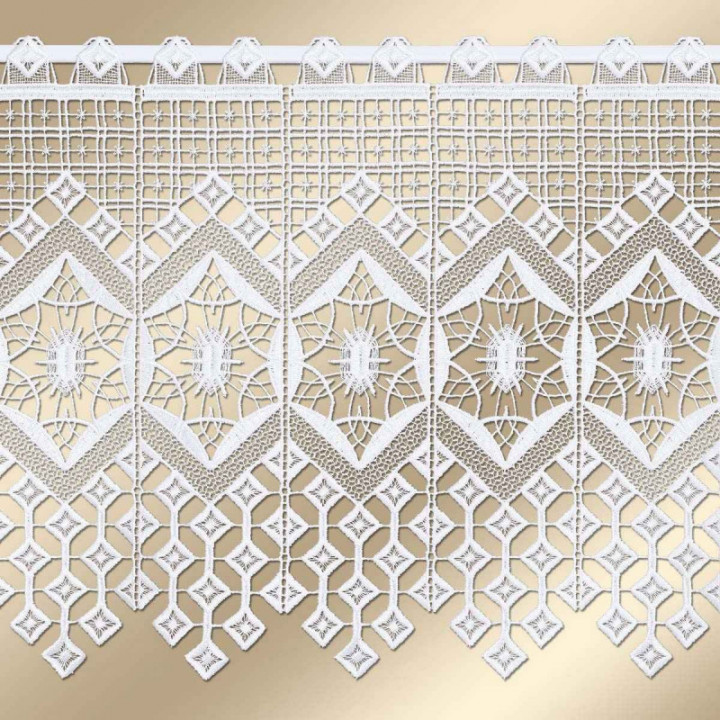 Moderne Scheibengardine Jara Plauener Spitze weiß 34 cm hoch