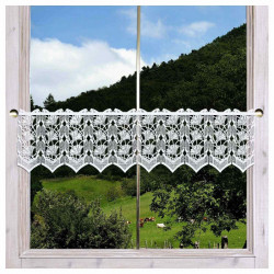 Scheibengardine Galina Plauener Spitze mit Ginko weiß