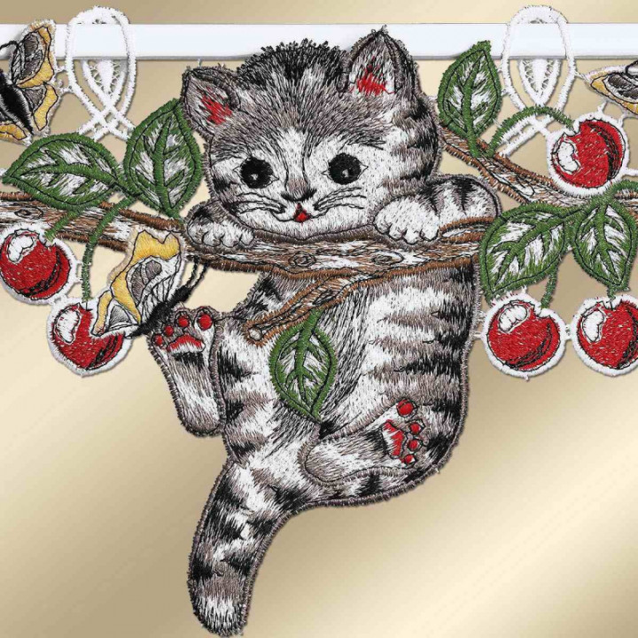 Feenhaus-Scheibengardine Kätzchen Plauener Spitze 17 cm hoch