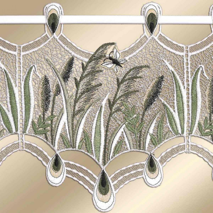 Feenhaus-Scheibengardine Gräser im Sommerwind Echte Plauener Spitze