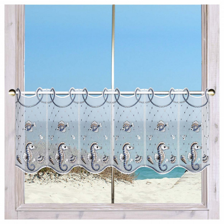 Zauberhafte Scheibengardine Meereszauber mit Seepferdchen und Fischen –  Maritimes Flair der Unterwasserwelt für Ihr Zuhause