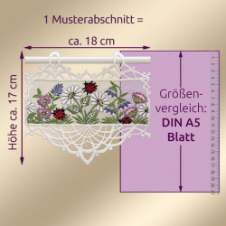 Feenhaus-Spitzengardine Blumenwiese bunt 17 cm hoch | Echte vogtländische Spitze | Kurzgardine