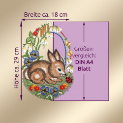 Fensterbild Hase mit Käfer vogtländischer Spitze blau | Fensterdeko für Ostern & Frühling 29x18 cm
