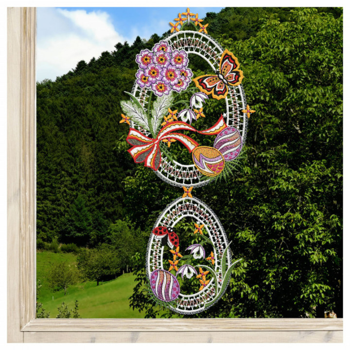 Fensterbild Ostertraum - vogtländische Spitze lila - 40x18 cm