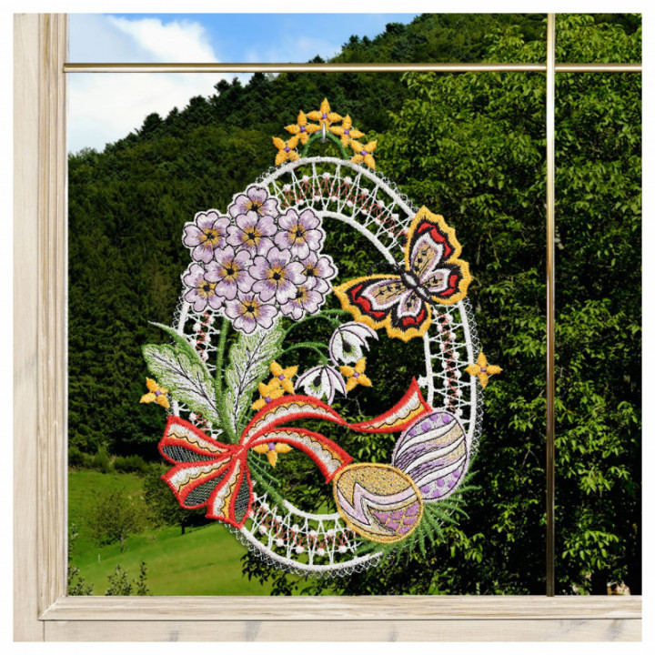 Fensterbild Osterei mit Schmetterling - Vogtländische Spitze