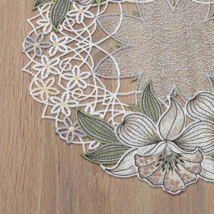 Deckchen Orchidee Plauener Spitze Tischdecke mit Blumen in creme