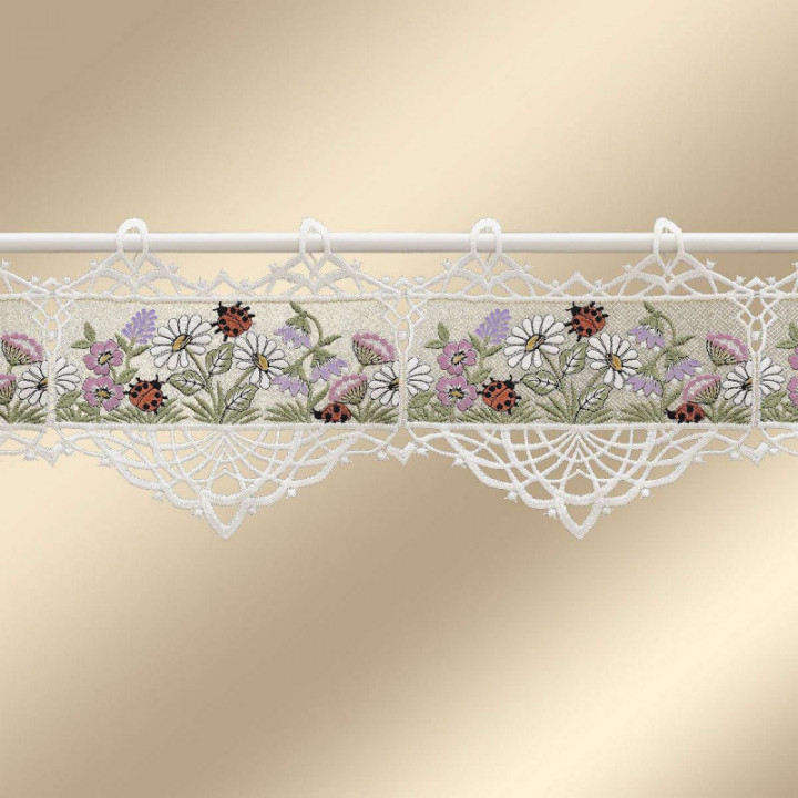 Blumenwiese pastell Scheibengardine - Vogtland Spitze - 17 cm