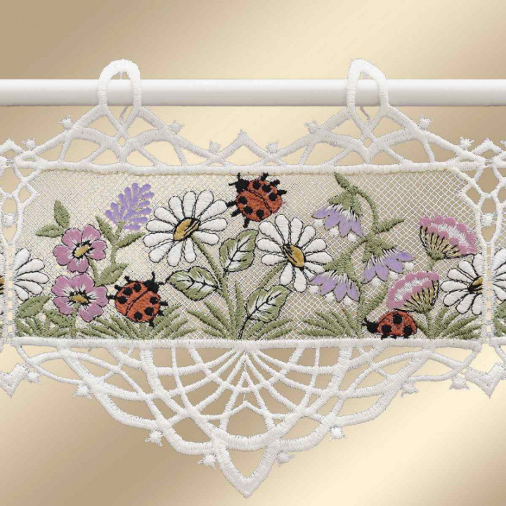 Blumenwiese pastell Scheibengardine - Vogtland Spitze - 17 cm