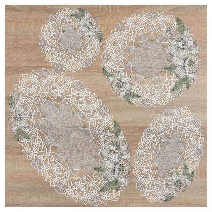 Deckchen Orchidee Plauener Spitze Tischdecke mit Blumen in creme