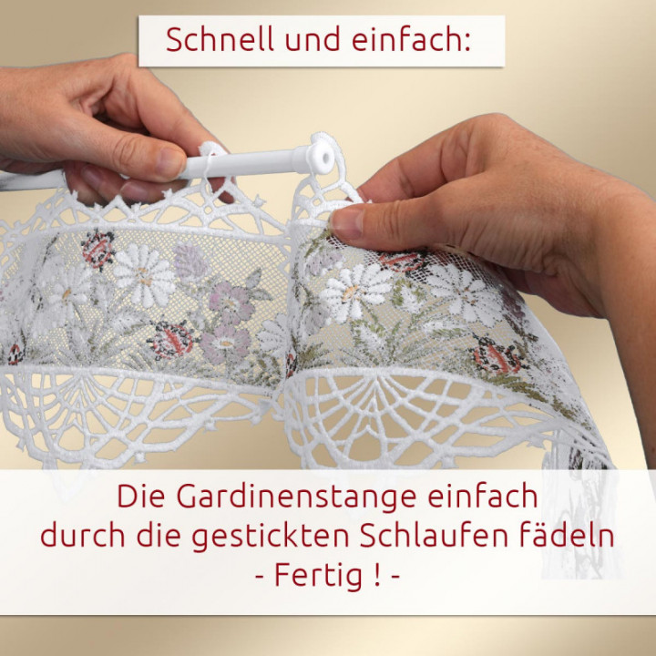 Blumenwiese pastell Scheibengardine - Vogtland Spitze - 17 cm