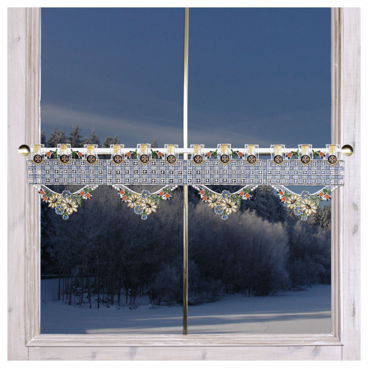 Feenhausgardine Johanna blau – Vogtländischer Spitze – 18 cm hoch