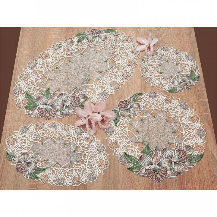 Deckchen Orchidee Plauener Spitze Tischdecke mit Blumen in rosé