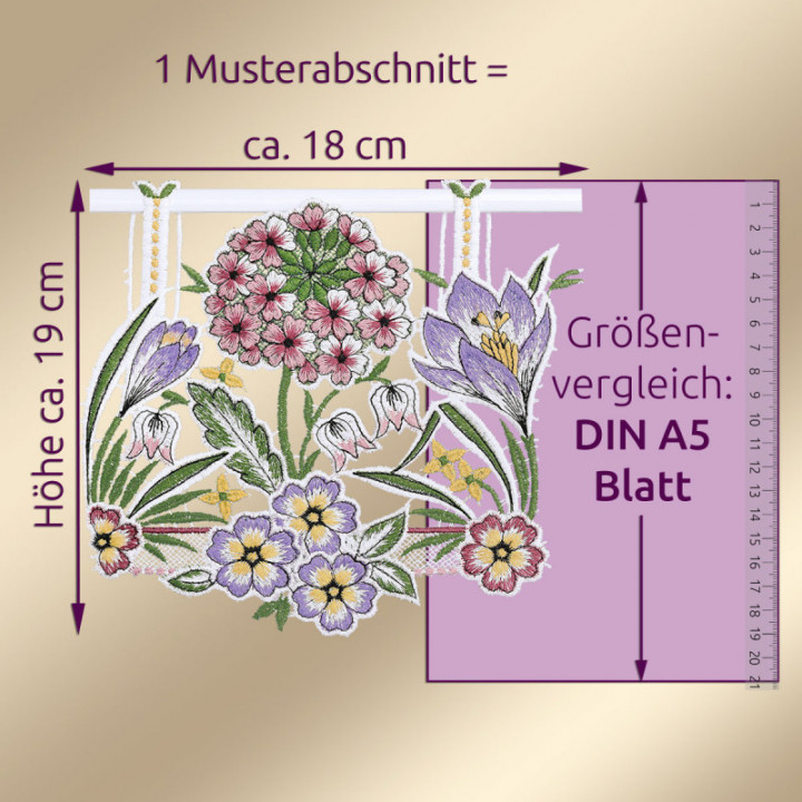 Feenhaus-Scheibengardine Frühlingstraum Plauener Spitze Blumen 19 cm