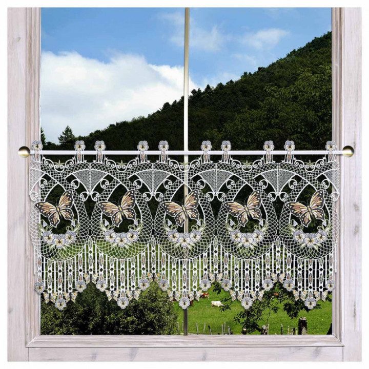 Scheibengardine Schmetterling Sabina – Vogtländische Spitze beige