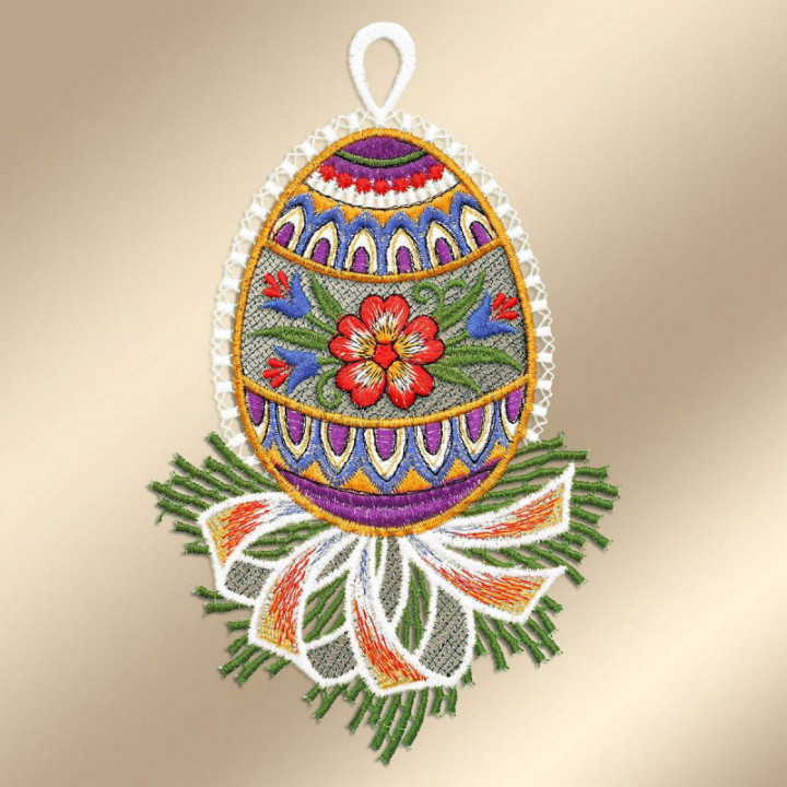 Fensterbilder Ostereier Primel-Blütenrispe blau 21x13 cm - vogtländische Spitze