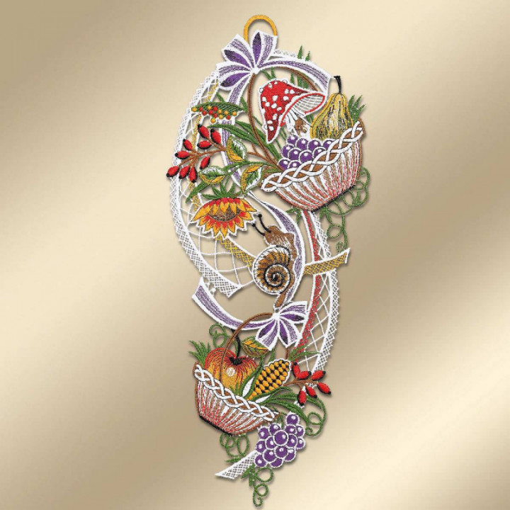 Fensterbild Herbstkörbchen Plauener Spitze