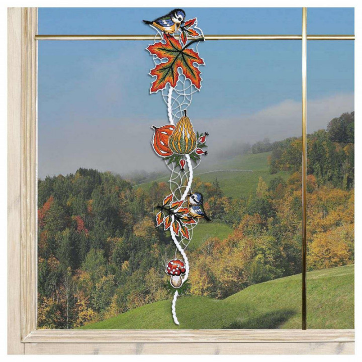 Herbst-Girlande Bunte Erntezeit Fensterbild Echte Plauener Spitze