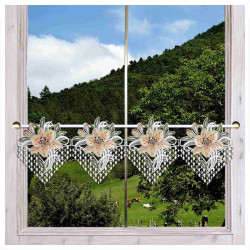 Feenhaus-Spitzengardine Leila mit Lilie in gelb Plauener Spitze 23 cm hoch