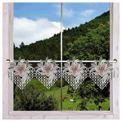 Feenhaus-Spitzengardine Leila mit Lilie in rosa Plauener Spitze 23 cm hoch