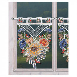 Scheibengardine Emica Spätsommertraum Plauener Spitze - Landhaus Kurzgardine mit Blumen - Scheibenhänger Sonnenblume für Sommer 