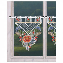 Scheibengardine Emica Spätsommertraum Plauener Spitze - Landhaus Kurzgardine mit Blumen - Scheibenhänger Blumenstrauß für Sommer