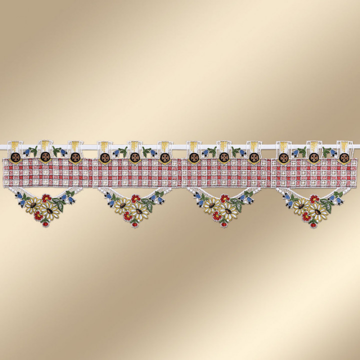 Feenhausgardine Johanna Rot - vogtländische Spitze - 18 cm hoch