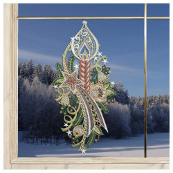 Winter-Fensterbild Kerze mit Stern Plauener Spitze rosé