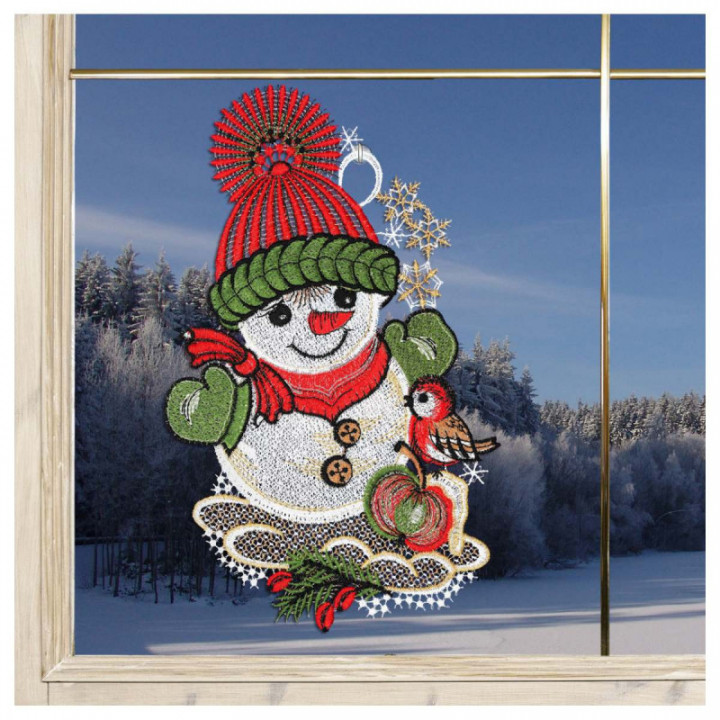 Winter-Fensterbild Schneemann Plauener Spitze