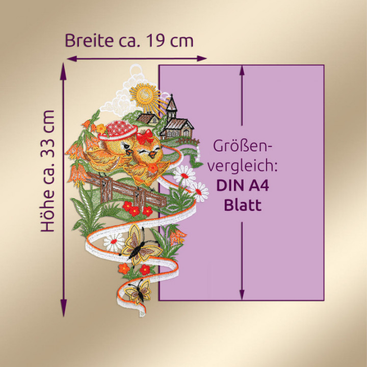 Fensterbild Küken Rot - Vogtländische Spitze - Ostern Deko 33x19cm