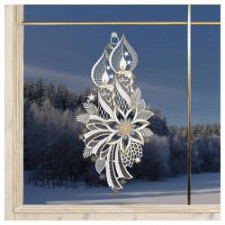 Weihnachts-Fensterbild Lichterglanz Plauener Spitze weiß-gold 37 x 19 cm