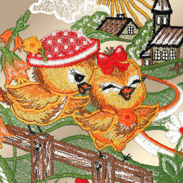 Fensterbild Küken Rot - Vogtländische Spitze - Ostern Deko 33x19cm
