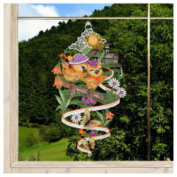 Fensterbild Küken lila Vogtländische Spitze | Deko für Ostern & Frühling HxB 33x19 cm