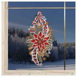Fensterbild Weihnachtsstern mit Glöckchen Plauener Spitze 35 x 18 cm