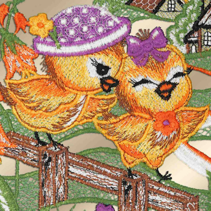 Fensterbild Küken Lila - Vogtländische Spitze - Ostern Deko 33x19cm