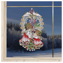 Weihnachts-Fensterbild Engelchen Plauener Spitze 30 x 18 cm