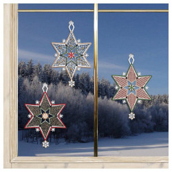 Fensterbilder Sternenglanz im 3er-Set Plauener Spitze Lurex-Stickerei - kleine Sterne für Advent und Weihnachten H x B 17 x 11 c